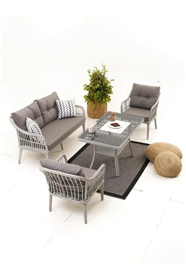 Çeşme Rattan Bahçe Oturma Grubu (2+1+1+MASA) - Gri